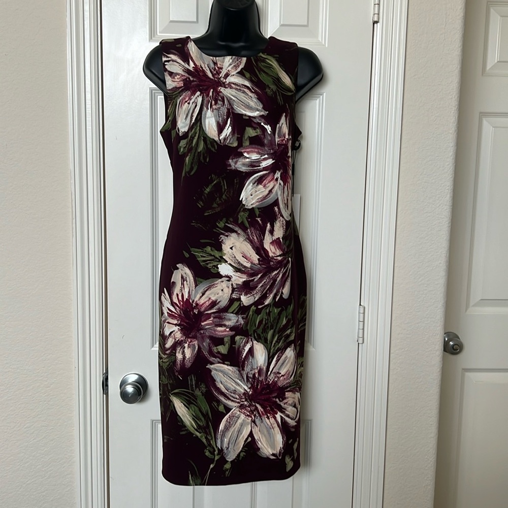 NWT Calvin Klein sleeveless dress - mauve with watercolor flowers. Size 8